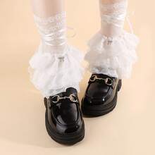 Japanese Style Cute Lolita Lace Trim Leg Warmers Women's Mid-Calf Socks JK Academy Style Bowknot Dress Up Calf Pile Socks - 粉紅色 - 查看 2