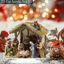 Traditional Christmas Scene Acrylic Sign - Desktop Nativity Decor For Home, Office & Cafe - Weather-Resistant Bohemian Style Holiday Ornament - Unique Gift Idea - Multicolor - View 8