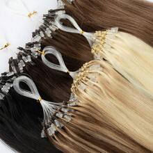 Micro Loop Hair Extensions Real Natural Straight Micro Ring Link Hair 12"-20" Loop Ring Human Hair Extension Black Brown Blonde 30g/Pack - S6 - Xem 3