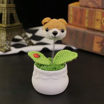 1 قطعة نباتات وأزهار مزروعة يدوية الصنع بالكروشيه، زهور قماشية خالدة، نبتة حظ مزروعة في أصيص، مناسبة للوضع على الطاولة أو في السيارة، ديكور منزلي، زخرفة مصنوعة من خيوط صناعية، ديكور أصيص نباتات اصطناعي