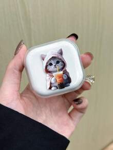 4er Set (1 Stück Ladegerätschutz + 2 Stücke Anti-Quetsch Datenkabel + 1 Stück funkelnder Diamant-Mesh-Kabelschutz), Datenkabel & Ladegerätschutz Set mit bemaltem Katzenmuster beim Milchtee trinken, geeignet für 20W UK Apple Schnellladegerät