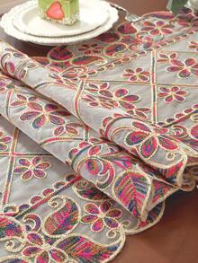 1 tấm vải 100% Polyester thêu ren 3D tinh tế trang trí nhà cửa, khăn tủ, khăn trải bàn ăn nhà bếp, miếng lót đĩa, trang trí ngày lễ trong nhà ngoài trời, dã ngoại, tiệc tùng, khăn trải bàn cưới - Màu Đỏ Sâu - Xem 4