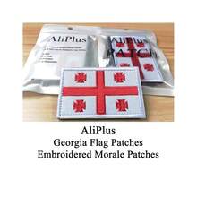2 PCS  Georgia Flag Patches Embroidered Tactical Military Morale Patch Applique Fastener Hook And Loop{Inchcolor_nameinch:InchGeorgiainch} - Georgia - View 3
