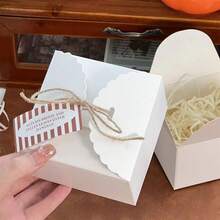 10pcs INS Style Solid White & Brown Kraft Paper Square Double-Insert Gift Boxes, Packaging Boxes, DIY Doll Gift Boxes, Candy Boxes With Hemp Rope, Suitable For Weddings, Bridal Showers, Birthdays, Christmas, New Year And Party Gift Wrapping - Multicolor - View 10