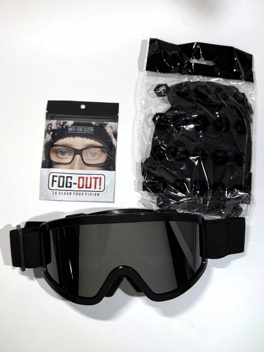 1pc Extra Large Ski Goggles With White/Black/Silver Coated Reflective Polycarbonate Anti-Explosion Lenses, Protective Strap With 4 Breathable Vents, Outdoor Sandproof Eye Mask, Windproof Face Mask For Skiing, Snowboarding, Motorcycle Riding, Adjustable Buckle Frame, Silicone Protection, Multi-Season Windproof And Dustproof, Comes With Anti-Fog Cloth - Black - View 1