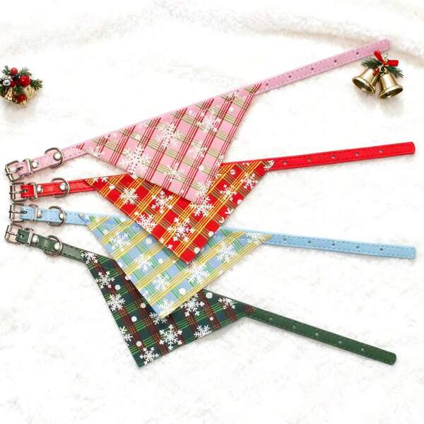 باندانا للحيوانات الأليفة، وشاح مثلث لكلاب والقطط، وشاح ديكور عيد الميلاد للحيوانات الأليفة. زي عيد الميلاد للحيوانات الأليفة مع أزرار قابلة للتعديل، أنماط متعددة بموضوعات عيد الميلاد للكلاب والقطط