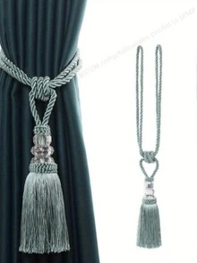 Elegantes franjas de cortina feitas à mão com detalhes em cristal e franjas multicoloridas - Decoração clássica para casa