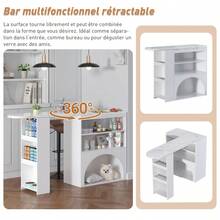 Extendable And Rotating Bar Table 120(+80)X40x100 Cm, White Design With Marble Top, Integrated Pet Area, No Accessories Included - White - View 5