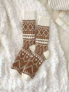 1 Paar/5 Paar Herrensocken mit Rautenmuster, warm und dick, knöchelhoch, weich und bequem für Outdoor, Lässig und Sport im Herbst/Winter