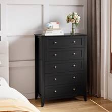 5 Chest Of Drawer Dresser, Modern And Stylish Dresser, Deep Drawers And Nickel Round Handle, Wood Organizer Dresser With Ample Storage Space For Bedroom, Living Room, Entryway - 黑色 - 查看 1