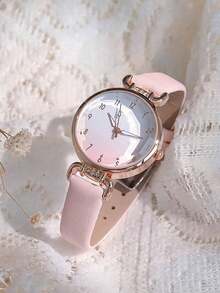 Bestselling Quartz Women's Watch, Round Compact Design, Business Casual Elegant Luxury Petite Girly PU Strap Battery Wristwatch, Multi-Color Gradient, Versatile, Student/Holiday Gift For Friends - Multicolor - View 11