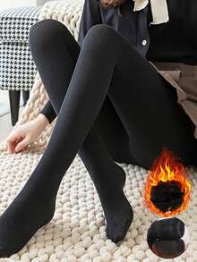 1 Paar Damen Vertikale Gestreifte Thermische Hohe Taille Gefütterte Dicke Skinny Strumpfhose, 220g Thermisch Gefütterte Strumpfhose, Gemütlich - Verschiedenfarbig - Übersicht 5