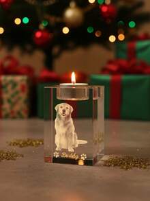 1pc Custom Pet Memorial 3D Holographic Photo Crystal Candlestick, A Personalized Laser-Engraved Memorial Glass Candlestick, A Unique Comfort Gift For The Passing Of A Dog Or Cat, A High-Quality Family Memorial And Condolence Ornament. As A High-Quality Pet Keepsake, It Is Both A Personalized Candlestick And A Pet Memorial Ornament. - 彩色 - 查看 5