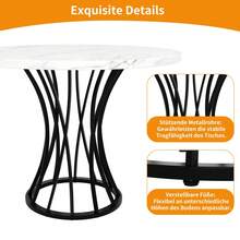 Round Dining Table (76cm), Kitchen Table, Round Coffee Table For 4-6 People, Suitable For Dining Room, Living Room, Metal Table Legs, Geometric Legs, Black Legs - 黑色+MDF+金屬 - 查看 4