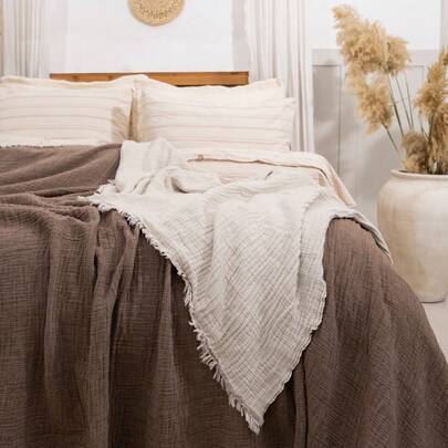 Bedspread - Dokubba King Size (180x230cm) Cotton Pique Bedspread - 2 Colour Multi-Purpose Blanket - 4 Layer Blanket - (180*230cm)