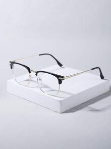 1 PC Men's Metal Semi-Rimless Frame Square Anti-Blue Light Glasses,Casual Lightweight Clear Glasses For Daily Clothing Decor And Travel Accessories - 彩色 - 查看 7