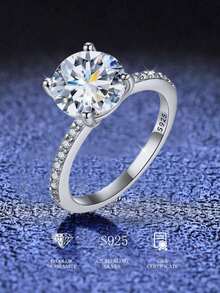 1 Pieza Anillo de compromiso de Moissanite de 1-3ct y banda de bodas S925 Plata de ley redondo anillo de promesa y anillo de eternidad de aniversario joyería de lujo regalos para mujeres anillo de diamantes de imitación - Plateado - Ver 20