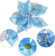 24 Pieces Christmas Artificial Glitter Poinsettia Flowers Xmas Flowers Wedding Christmas Tree New Year Ornaments(Blue),26173583 - 藏蓝色 - 查看 5
