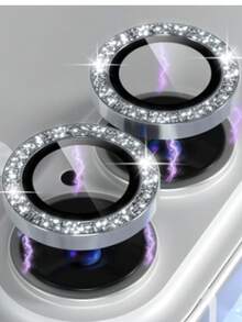 一套闪光钻石水钻相机镜头保护膜，适用于 12/12 Mini/12 Pro/12 Pro Max、 13/13 Mini/13 Pro/13 Pro Max、 11/11 Pro/11 Pro Max、 14/14 Puls/14 Pro/14 Pro Max、 15/15 Puls/15 Pro/15 Pro Max，镶嵌仿钻装饰相机盖钢化玻璃保护膜，彩色仿钻 - 銀色 - 查看 20