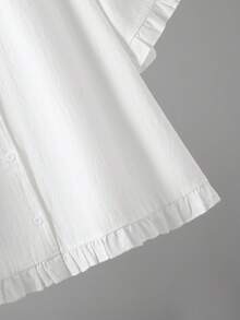 休闲荷叶边下摆大码女式衬衫，适合通勤和度假穿着 - 白色 - 查看 5