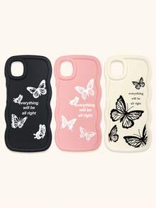 Luxury Butterfly Fashion Phone Cases Butterfly Print Matte Wave Edge 3pcs Creative Soft Case Compatible With IPhone & Galaxy Phones Spring Gift Birthday - Multicolor - View 27