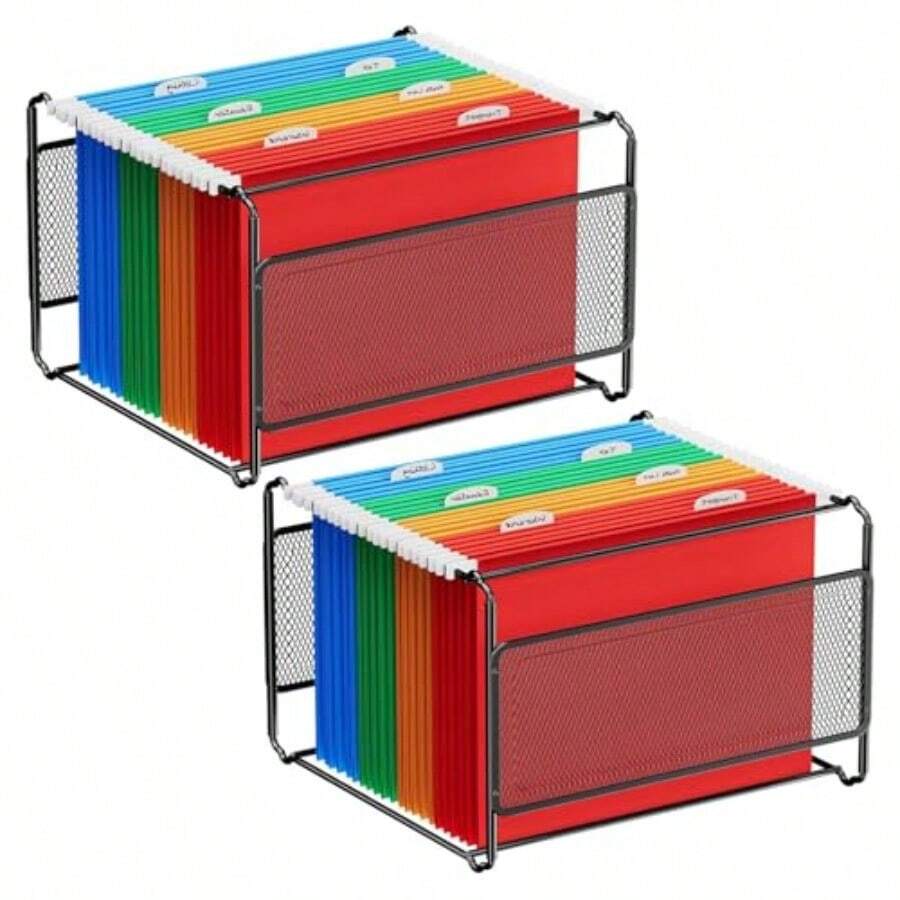 2 Pack Hanging File Organizer Black Mesh Construction Offers Breathability Sturdiness Metal Mesh Hanging File Folder Box Ideal For Home Offices Workspaces Or Classrooms