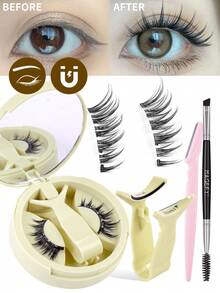 MAANGE 2/1 Pair Magnetic Eyelashes Set, Includes Magnetic Clips, 1 Eyelash Applicator, Pointed Cartoon Style Lashes, Comfortable All-Day Wear, Natural Look, Reusable, Optional Eyebrow Trimmer + Eyelash Curler - 尖尾漫畫款 - 查看 3