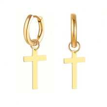 1 Pair Vintage Stainless Steel Cross Pendant Hoop Earrings, Suitable For Daily Wear - Earring - View 10