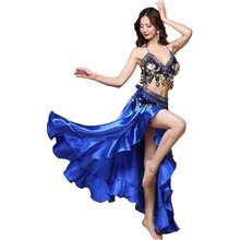 Bộ đồ tập múa bụng dành cho nữ: Áo không tay đính sequin + Chân váy maxi xẻ tà gợi cảm + Dây thắt eo, bộ 3 món, trang phục biểu diễn múa bụng dành cho người lớn. - Nhiều màu - Xem 7