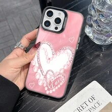Colorful Silver Apple Phone Case Delicate Pink Pearl Heart Cell Phone Shell - Love In Pearls Compatible With  11 To  17 Models The Cases Lens Protection Function Ensures The Camera Remains Undamaged During Shooting, Guaranteeing Image Quality - 黑色 - 查看 1
