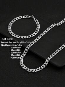 Bộ 2 món dây chuyền và vòng tay nam bằng thép không gỉ tối giản, trang sức thời trang, phù hợp cho mọi mùa, món quà hoàn hảo cho Giáng sinh, Ngày lễ tình nhân và Năm mới. - Bộ vòng cổ NK - Xem 4