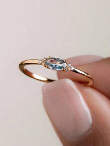 1pc Elegant Cubic Zirconia Ring, Suitable Valentines, Wedding, Engagement, Anniversary Party Jewelry Women Valentines Q8RC - Hot Pink - 查看 5