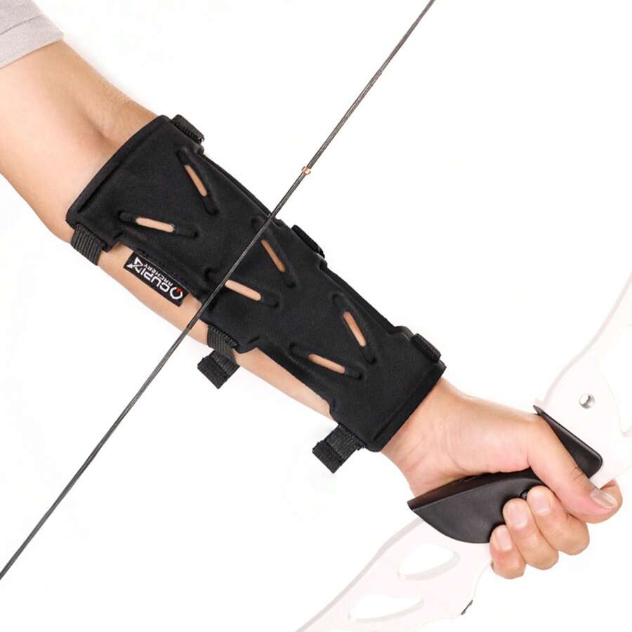 Protector de brazo de arco recurvo tradicional para equipo de tiro con arco, diseño ergonómico, cierre rápido, correa ajustable, apto para diestros y zurdos - Negro - Ver 1