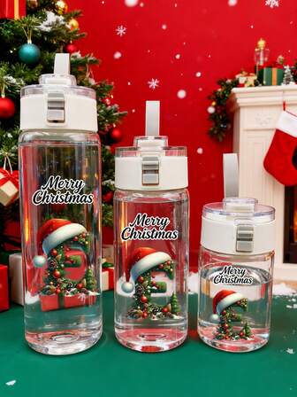 1个防漏弹出式便携式圣诞水瓶，轻巧耐用塑料材质，可爱卡通设计，适合旅行、户外运动，是完美的圣诞礼物和生日礼物。