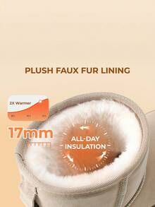 Women's Snow Boots Genuine Suede With Faux Fur Lining. 0.9 Inch Flat Classic Water-Resistant, Anti-Slip Winter Booties Feature A Slip-On Design And Comfortable Memory Foam,Suit For Staying Warm And Stylish This Winter - Khaki - View 3