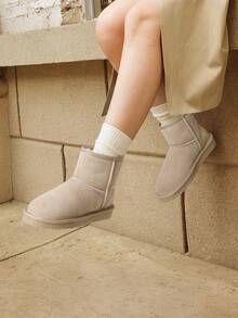 Women's Snow Boots Genuine Suede With Faux Fur Lining. 0.9 Inch Flat Classic Water-Resistant, Anti-Slip Winter Booties Feature A Slip-On Design And Comfortable Memory Foam,Suit For Staying Warm And Stylish This Winter - Khaki - View 8