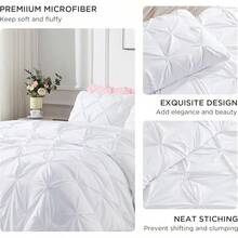 White Comforter Set (90x90Inch), 3 Pieces Cute Pinch Pleat Bedding, Soft Lightweight Fluffy Down All Season Bed Set, Bed Comforter - White - View 5