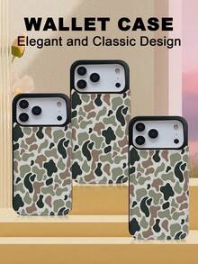 1PC Camouflage Military Outdoor Chic Style Phone Case, TPU+PC Dual-Layer Material, Handcrafted Custom Design, Premium Fashionable Faux Leather Flip Wallet Card Holder Cover, Compatible With IPhone 17/16/15/14/13/12/X/PLUS/PRO/PROMAX, Galaxy S25/S24/S23/S22PLUS/Ultra, Waterproof Shockproof Scratch Resistant - 黑色 - 查看 6