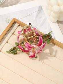 1个优雅花朵发爪，绿色藤蔓缠绕发爪发夹，冬季发饰，优雅爪夹花朵发夹，夏季海滩度假发夹 - 彩色 - 查看 4