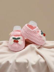 1 Pair Baby Girls' Cherry Mary Jane Ankle Boots, White Knit With Button Strap - Baby Pink - View 6