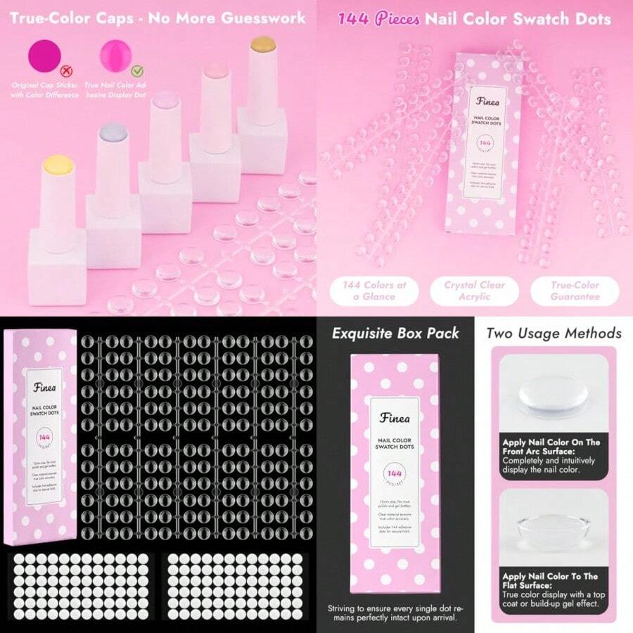 144pcs Gel Nail Polish Color Display Swatch Dots With Stickers Clear Transparent Acrylic Plastic Labels Nail Art Paint Color Analysis Chart Sample Accories Nail Tech Must Have Salon Supplies - như hình ảnh - Xem 1