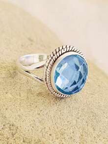 1 件精美椭圆形宝石戒指简约风格银色金属女戒指情人节结婚周年礼物