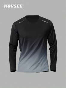 KOVSEE 男士渐变长袖T恤，速干运动上衣，圆领，微弹针织面料，休闲运动皆宜，四季舒适春季款 - 灰色 - 查看 2