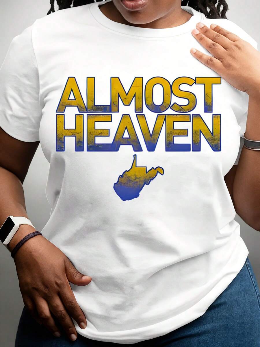 Almost Heaven West Virginia State Outline T-Shirt For Women And Men Appalachian Mountains Souvenir Gift Wearable Art Fashion Apparel - 白色 - 查看 1