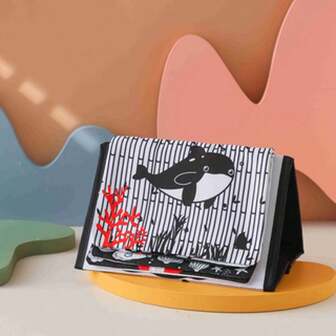 婴儿益智早教鲸鱼动物黑白红图案布书，可翻身训练，不易碎笑镜