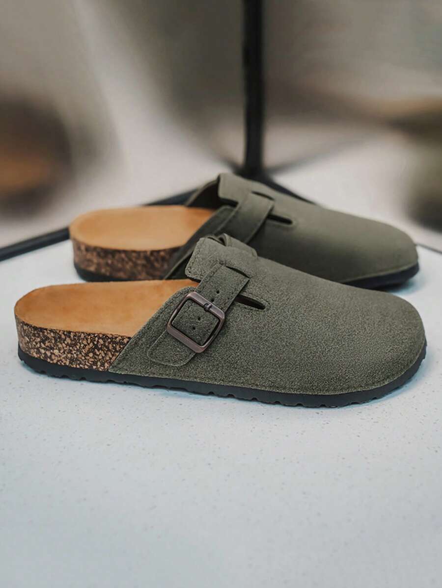 轻便户外男士凉鞋，舒适防滑男士拖鞋，软木鞋底耐穿男士木屐，高品质品牌男女鞋，户外厚头男士凉鞋（不对称图案） - 綠色 - 查看 1