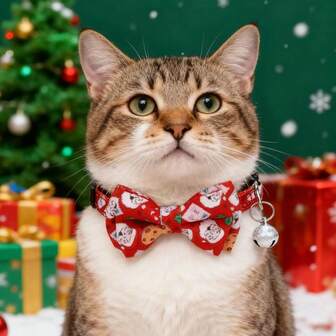 1pc Christmas Pet Cat Collar With Detachable Bow Tie, Adjustable Size Suitable For Small Cats