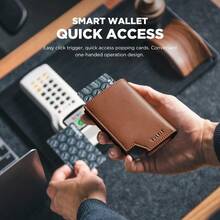 Men's Wallet Minimalist Pop Up Card Holder RFID Blocking Magnetic Closure Leather Wallet With ID Window For Cash And Credit Cards Up To 11 Cards