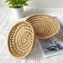 1/2 pièces Panier tressé en rotin creux d'automne, panier de rangement d'ustensiles en rotin tressé, panier de rangement rond minimaliste pour la maison - Multicolore - Voir 5