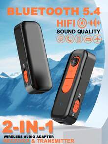 VAORLO 二合一蓝牙5.4音频接收器/发射器，3.5mm AUX接口，HIFI立体声车载音乐无线音频适配器，带麦克风，适用于电脑、电视、飞机扬声器、蓝牙耳机 - 彩色 - 查看 12